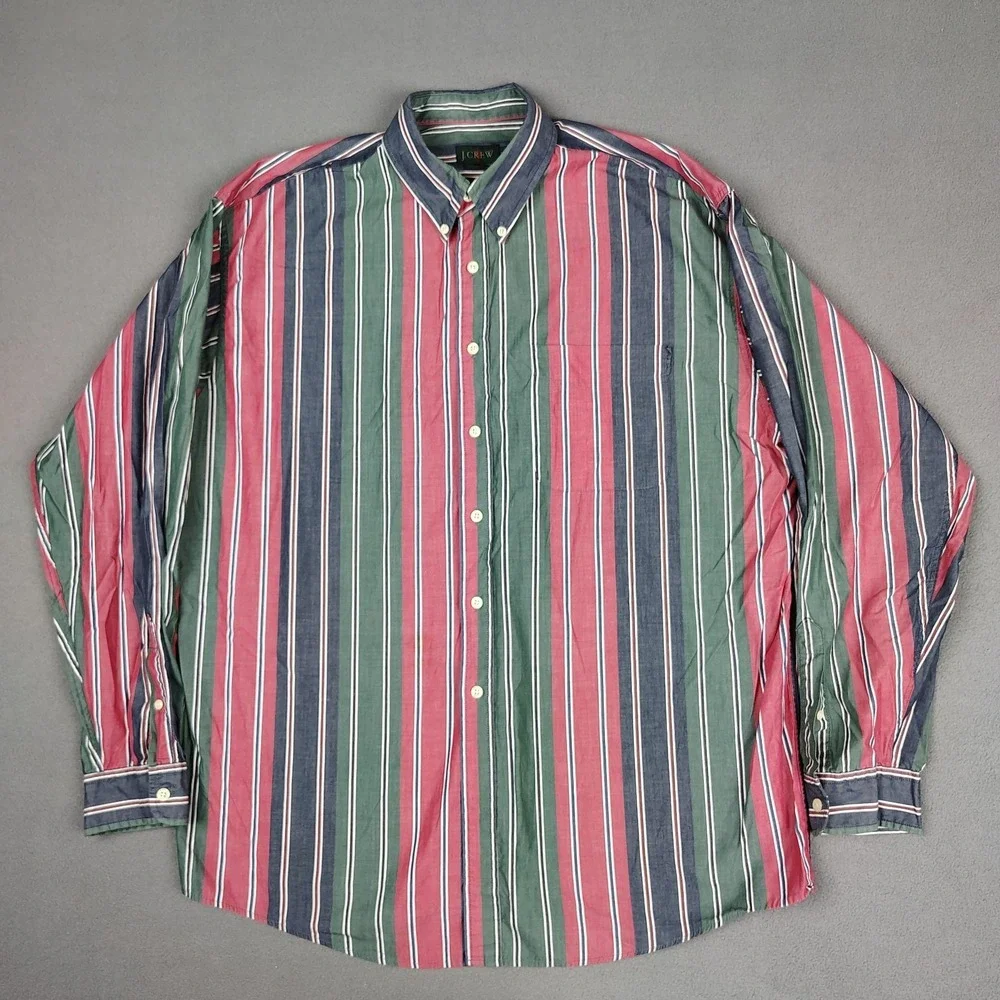 Vintage J Crew Oarsman Button Down Shirt Men XL Striped Long Sleeve Cotton EC